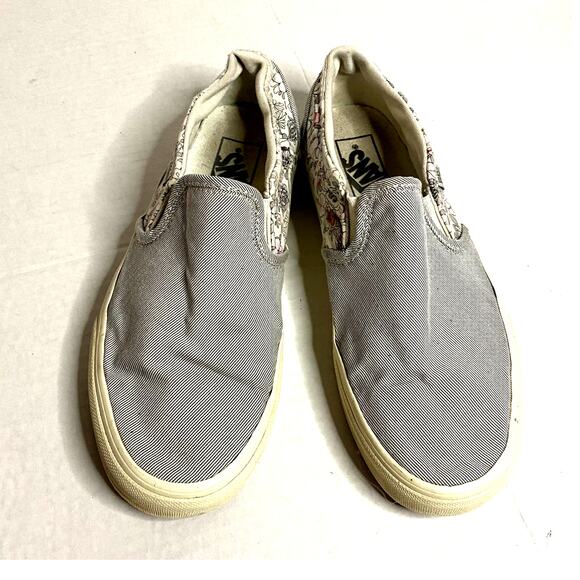 Vans Asher Floral Striped Canvas Sneaker Grey White Light Pink Sz 7.5 - Picture 1 of 9